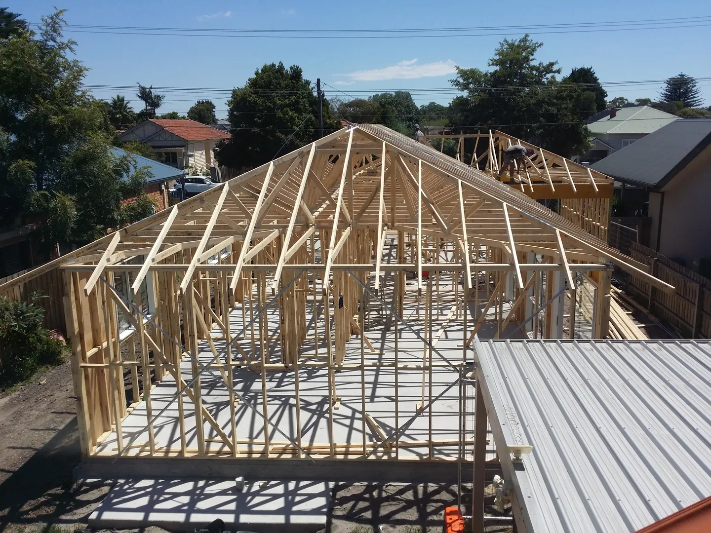 Wooden house frame under construction